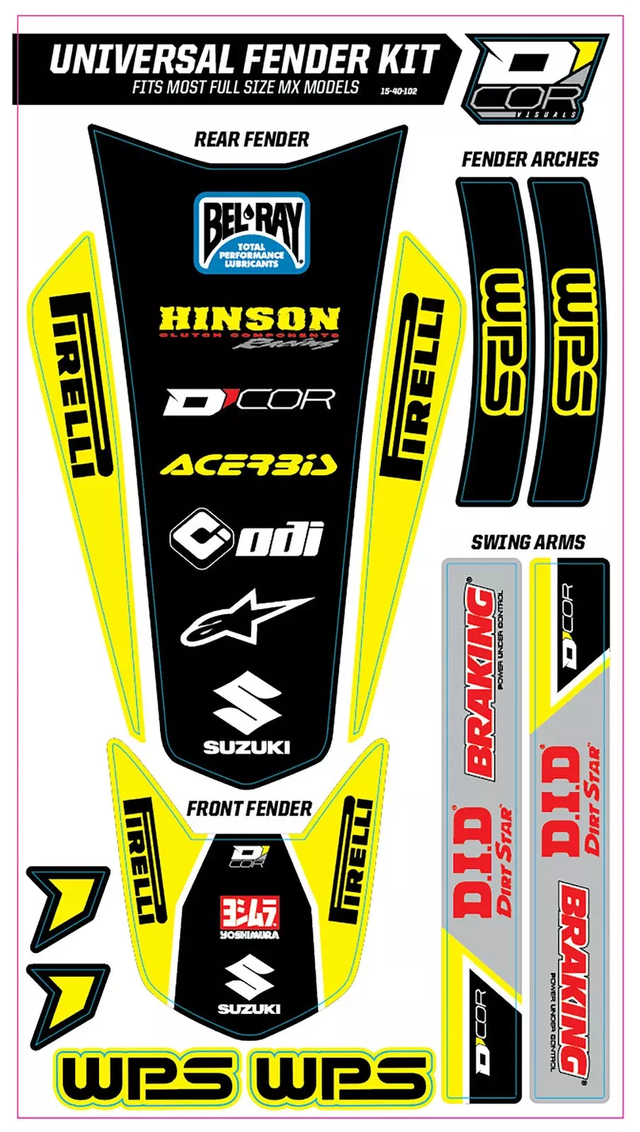 04-19 for Suzuki RM-Z250 Trim Kit Yellow Wps Universal For Full Size Motorcycles