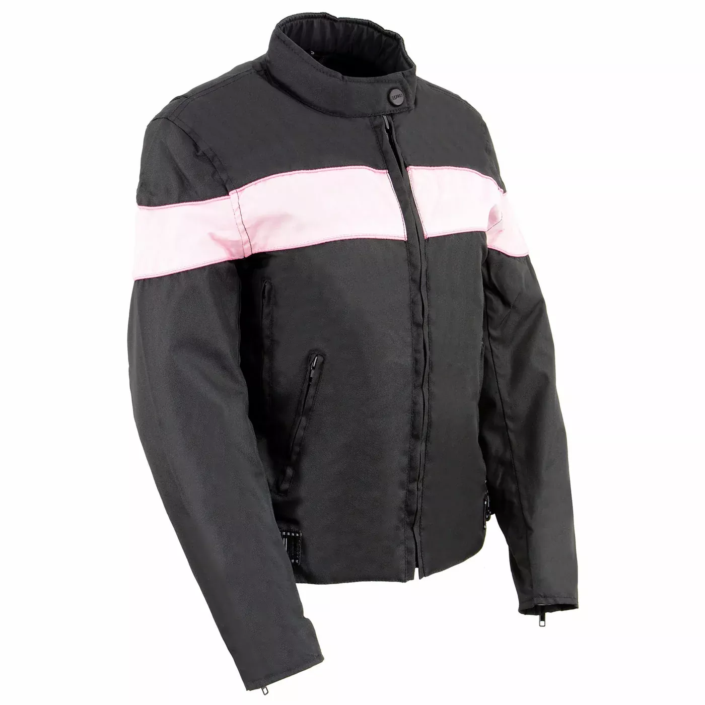 Milwaukee Leather SH2261 Women's Lightweight Black and Pink Textile Motorcycle Jacket with Reflective Piping